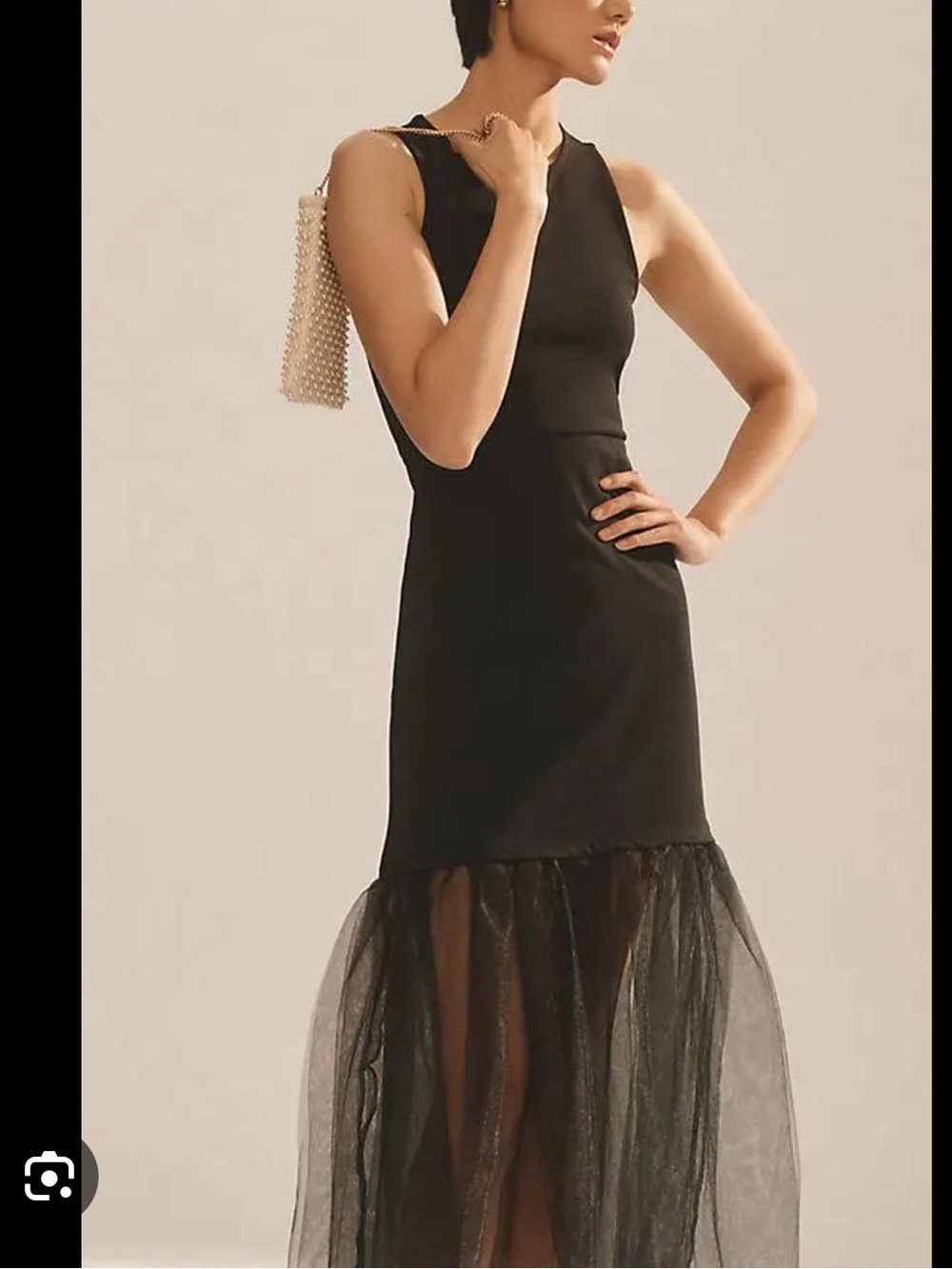 Maeve Anthropologie Black Sleeveless Tank Sheer Tulle Hem Chic Midi Dress Sz 10
